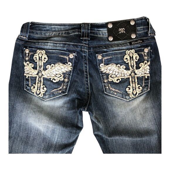 Miss Me Thick Stitched Retro Y2K Low Rise Boot Cut Denim Womens Jeans 28x34 - Picture 16 of 16